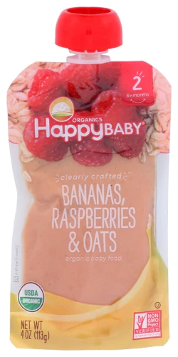 Happy Baby Clearly Crafted Stage 2 Organic Baby Food Bananas Raspberries & Oats -- 4 oz