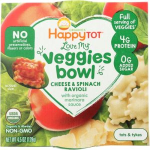 Happy Baby HappyTot Love My Veggies Bowl for Tots & Tykes Cheese & Spinach Ravioli -- 4.5 oz