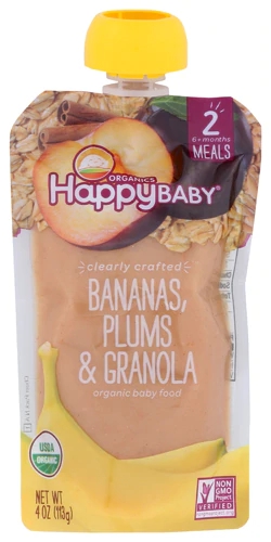 Happy Baby Organics Clearly Crafted Organic Baby Food Stage 2 Bananas, Plums & Granola -- 4 oz