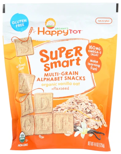 Happy Baby Organics Happy Tot® Super Smart Multi-Grain Alphabet Snacks Organic Vanilla Oat plus Flaxseed -- 4.4 oz