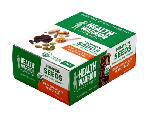 Health Warrior Pumpkin Seeds Honey, Cocoa & Peanuts Dark Chocolate Peanut Bars -- 12 Bars