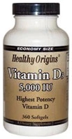 Healthy Origins Vitamin D3 -- 5000 IU - 360 Softgels