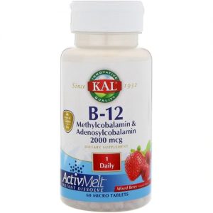 KAL B-12 Methylcobalamin & Adenosylcobalamin Mixed Berry -- 2000 mcg - 60 MicroTablets