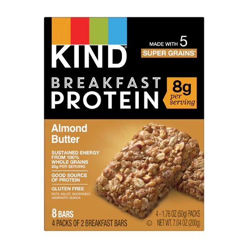 Kind Breakfast Bars 8G Protein Gluten Free Almond Butter -- 4 Packs of 2 Bars