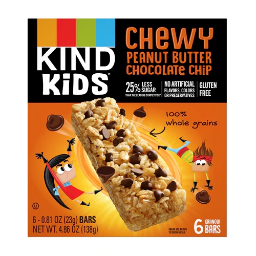 Kind Kids Granola Bars Gluten Free Chewy Peanut Butter Chocolate Chip -- 6 Bars