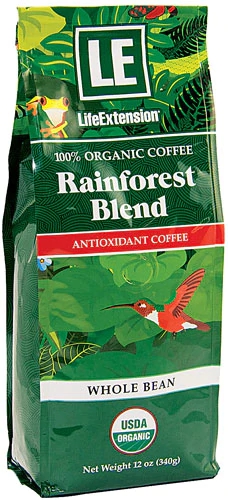 Life Extension Organic Rainforest Blend Coffee Whole Bean -- 12 oz