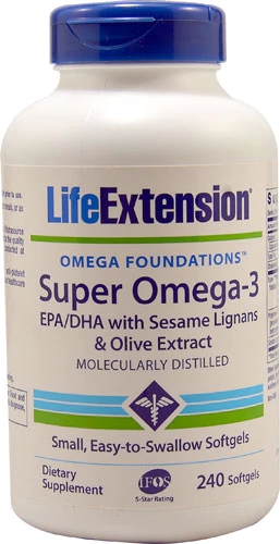 Life Extension Super Omega-3 EPA-DHA with Sesame Lignans & Olive Extract -- 240 Softgels