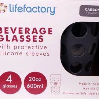 Lifefactory Beverage Glasses with Silcone Sleeves Carbon 4 Pack -- 20 oz