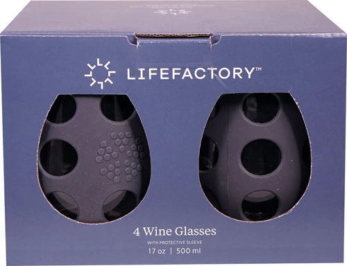 Lifefactory Wine Glasses with Silcone Sleeves Carbon 4 Pack -- 17 oz