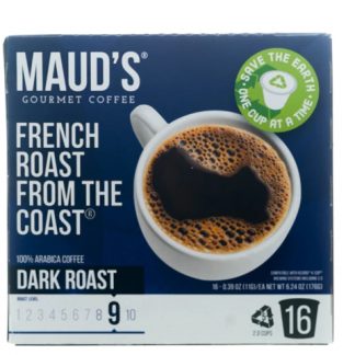 Maud's Gourmet Coffee French Roast From The Coast Coffee Pods Dark Roast -- 16 Pods