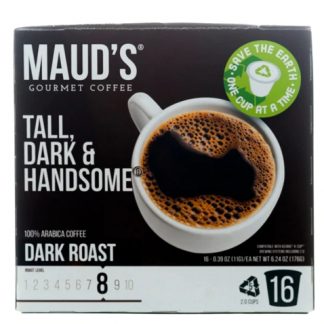Maud's Gourmet Coffee Tall Dark And Handsome Coffee Pods Dark Roast -- 16 Pods