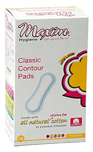 Maxim Hygiene Products Natural Cotton Classic Contour Sanitary Pads Regular -- 16 Pads