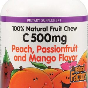 Natural Factors 100% Natural Fruit Chew C Peach Passionfruit and Mango -- 500 mg - 90 Chewable Wafers