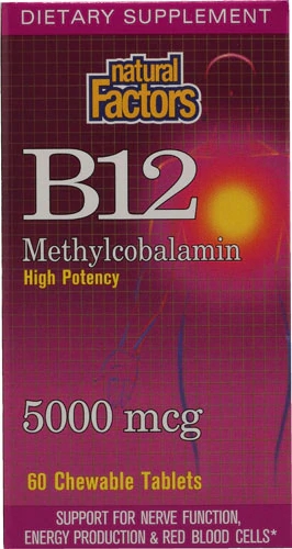 Natural Factors B12 Methylcobalamin -- 5000 mcg - 60 Chewable Tablets