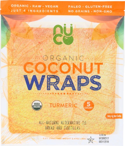 Nuco Organic Coconut Wraps Turmeric -- 5 Wraps