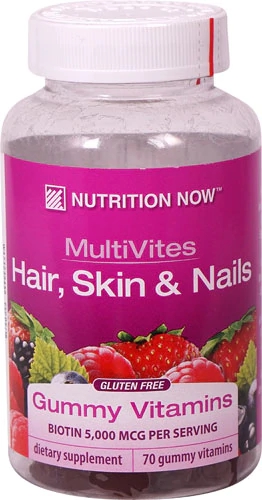 Nutrition Now MultiVites Hair Skin and Nails Gummy Vitamins Mixed Berry -- 70 Gummies