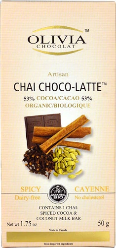 Olivia Chocolat Artisan Chai Choco-Latte™ Bar 53% Cocoa Organic Spicy Cayenne -- 1.75 oz