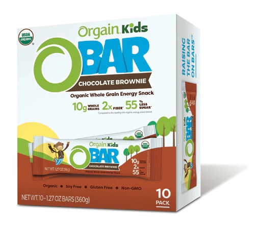 Orgain Kids O Bar Organic Whole Grain Energy Snack Chocolate Brownie -- 10 Bars