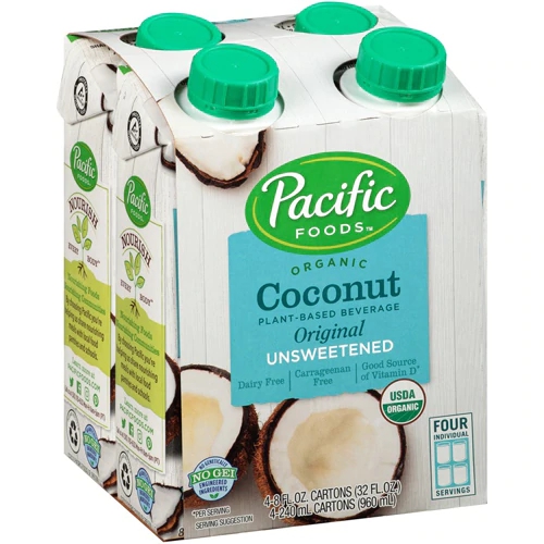 Pacific Foods Organic Plant-Based Beverage 8 oz Unsweetened Coconut -- 4 Pack
