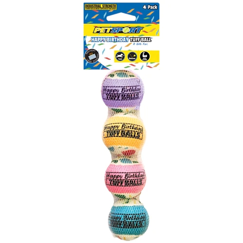 Petsport USA Happy Birthday Tuff Ball for Dogs Assorted Colors -- 4 Balls