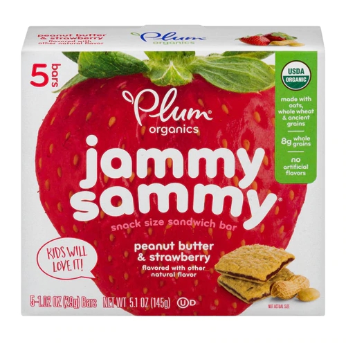Plum Organics Jammy Sammy Snack Size Sandwich Bar Peanut Butter & Strawberry -- 5 Bars