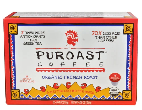 Puroast Low Acid Organic Coffee Single Serve French Roast -- 12 K-Cups