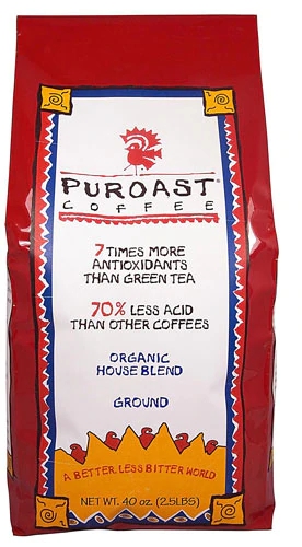 Puroast Organic Low Acid Ground Coffee House Blend -- 2.5 lbs