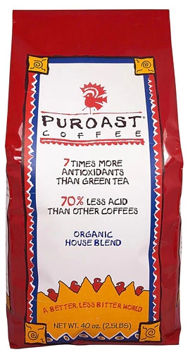 Puroast Organic Low Acid Whole Bean Coffee House Blend -- 2.5 lbs