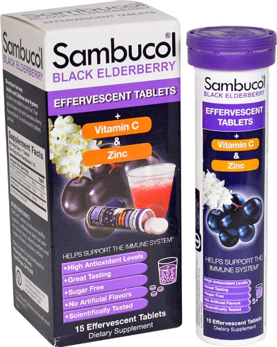 Sambucol Black Elderberry Effervescent Tablets plus Vitamin C & Zinc -- 15 Effervescent Tablets