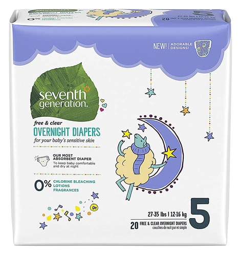Seventh Generation Free & Clear Overnight Diapers Stage 5 -- 20 Diapers