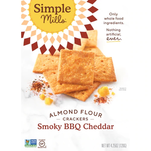 Simple Mills Almond Flour Crackers Gluten Free Smoky BBQ Cheddar -- 4.25 oz