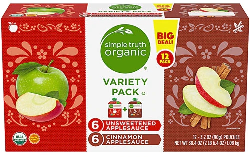 Simple Truth® Organic Apple Sauce Variety Pack Unsweetened & Apple Cinnamon -- 12 Pouches