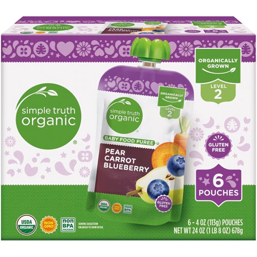 Simple Truth® Organic Baby Food Puree Level 2 Pear Carrot Blueberry -- 4 oz Each / Pack of 6
