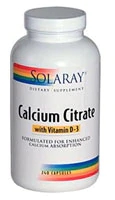 Solaray Calcium Citrate with Vitamin D-3 -- 240 Capsules
