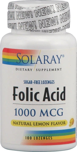 Solaray Folic Acid Sugar Free Natural Lemon -- 1000 mcg - 100 Lozenges