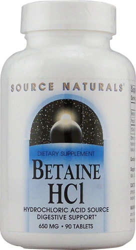 Source Naturals Betaine HCl -- 650 mg - 90 Tablets