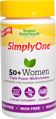 Super Nutrition Simply One™ 50 + Women Triple Power Vitamins Iron Free -- 90 Tablets