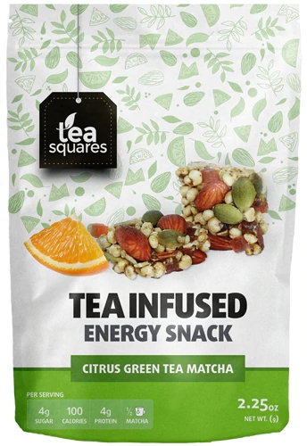 Tea Squares Tea Infused Energy Snack Citrus Green Tea Matcha -- 2.25 oz