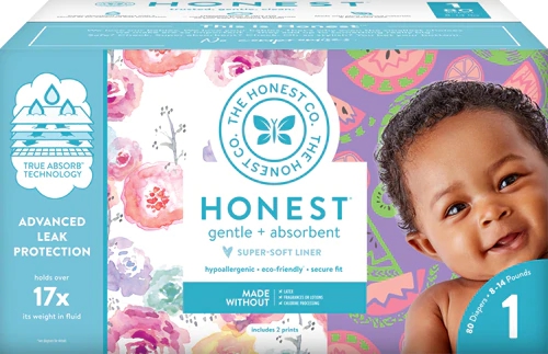 The Honest Company Club Box Size 1 Rose Blossom and Sliced Fruit -- 80 Diapers