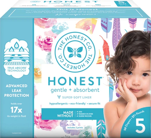 The Honest Company Club Box Size 5 Rose Blossom and Painted Feathers -- 50 Diapers