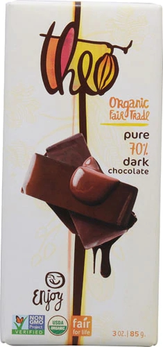 Theo Chocolate Organic 70% Dark Chocolate Bar Unflavored -- 3 oz