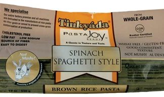 Tinkyada Brown Rice Pasta Spinach Spaghetti Gluten Free -- 12 oz