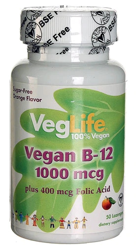 VegLife Vegan B12 plus Folic Acid Orange -- 1000 mcg - 100 Lozenges