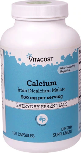 Vitacost Calcium from Dicalcium Malate 600 mg per serving with Vitamin D3 & Magnesium -- 180 Capsules