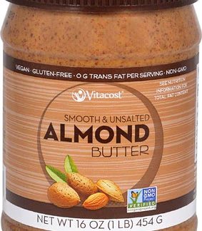 Vitacost Smooth & Unsalted Almond Butter - Gluten Free and Non-GMO -- 16 oz (454 g)