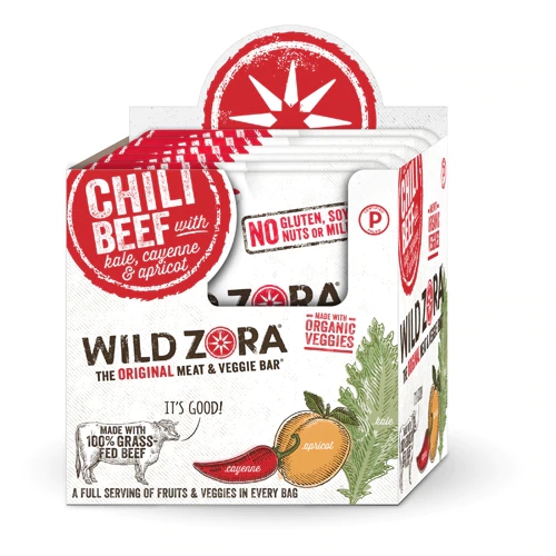 Wild Zora Beef & Veggie Bars Chili Cayenne Apricot 1oz -- 10 Pack