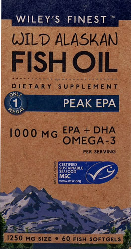 Wiley's Finest Wild Alaskan Fish Oil Peak EPA -- 1250 mg - 60 Fish Softgels
