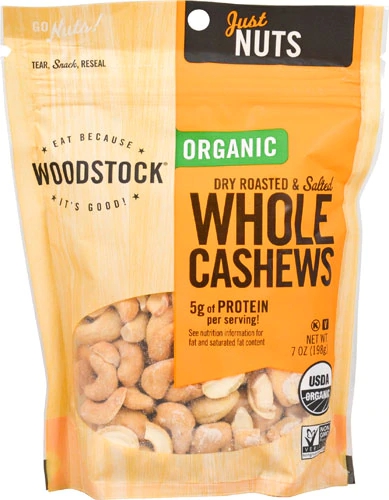 Woodstock Organic Dry Roasted and Salted Whole Cashews -- 7 oz