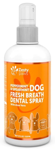 Zesty Paw Fresh Breath Dog Dental Spray with Aloe Vera Peppermint and Spearmint -- 4 fl oz