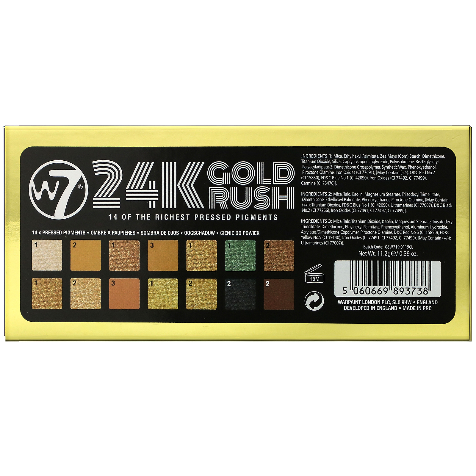 W7, 24K Gold Rush, Paleta de Pigmentos Compactos, 11,2 g (0,39 oz) - Imagem 3